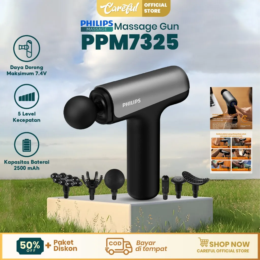 Philips Massager PPM7325 Massage Gun Bantal Pijat 8mm Kedalaman Memukul