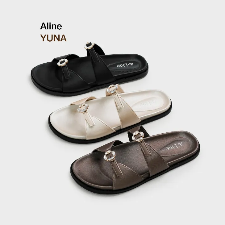 ALINE Yuna Sendal Slop Birken Flat Shoes Wanita Kekinian