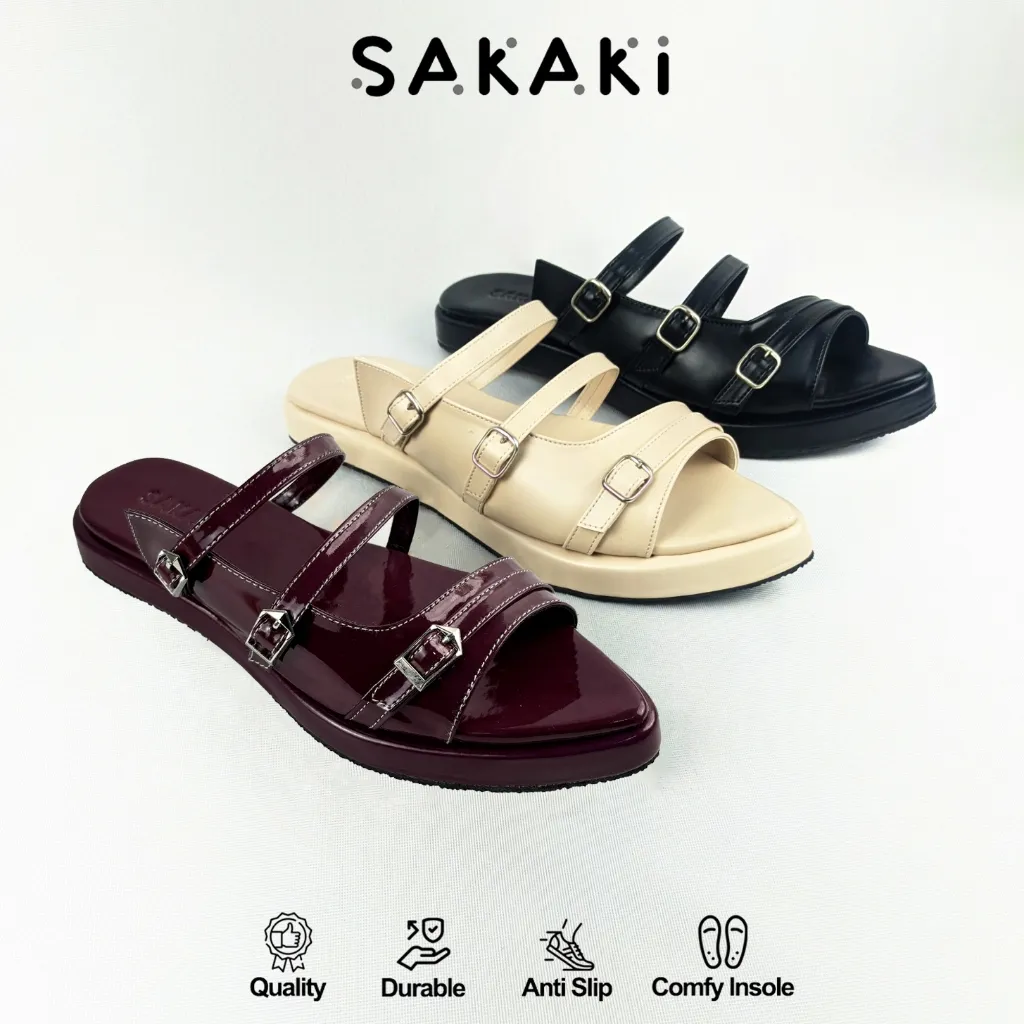 SAKAKI Rianie - Sandal Wanita Mules Flat SlipOn Gesper Lancip