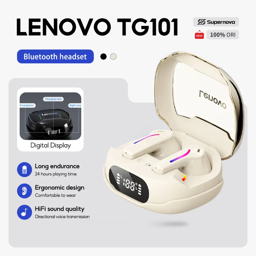 Supernova x Lenovo TG101 Digital Display Gaming TWS FPS Sound True Wireless Bluetooth 5.4 Earphone