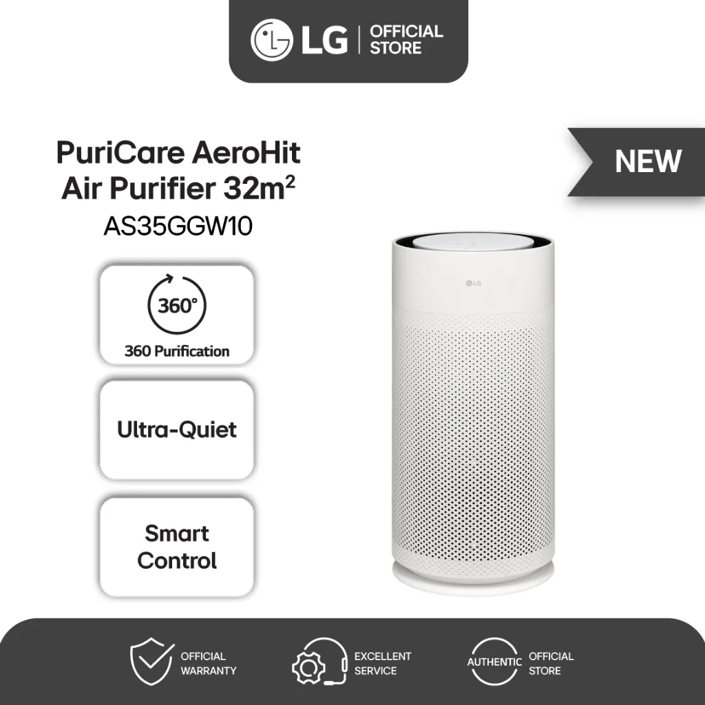 LG Air Purifier AeroHIT Sleep Mode - ThinQ - Smart Diagnosis -  Child Lock -  Essence White AS35GGW10