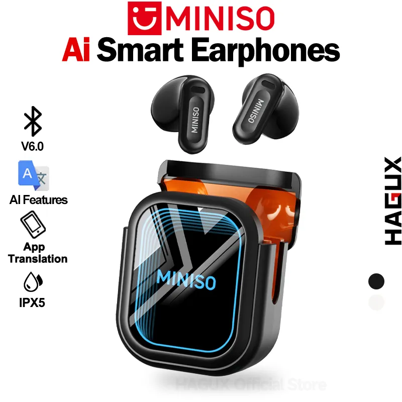 MINISO MS109 Headset Penerjemah AI Wireless Bluetooth headset V6.0 In Ear earphone Built-in mirror Mikrofon internal untuk panggilan HD tws sport headset olahraga IPX5 HIFI