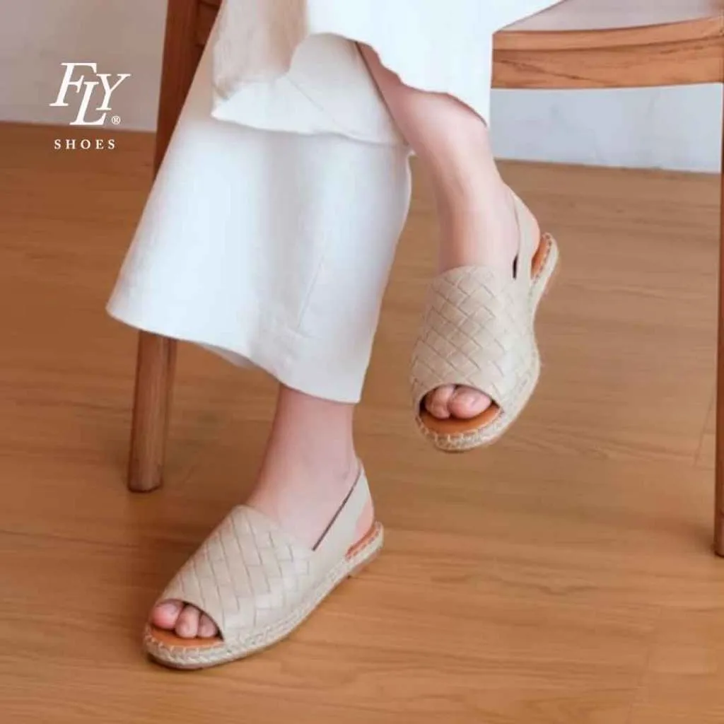 FLY SHOES Claudia Sepatu Sandal Wanita Flat 4812 in Cream espadrille style