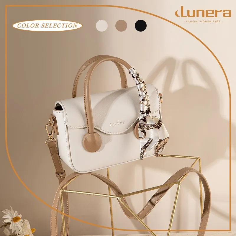 LUNERA Tas Wanita Satin Charm Bag Nyaman dan Modis Tas Bahu Kulit Syal Pita Praktis