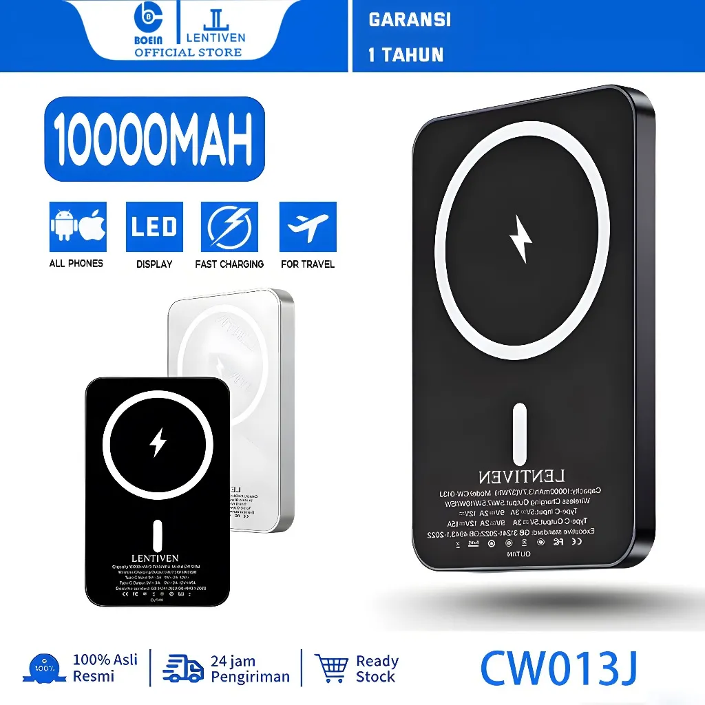 BOEIN LENTIVEN Powerbank Wireless 10000Mah Mini Fast Charging Magsafe Magnetic 20W For Iphone Garansi 1 Tahun CW013J