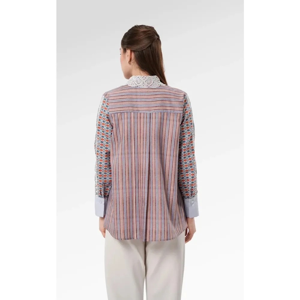 BENANG JARUM - Chainerie Yoke Shirt - Azurite / Blouse Wanita