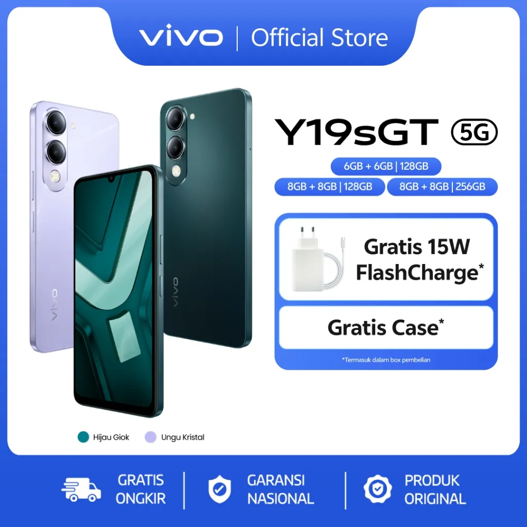[Online Exclusive] vivo Y19s GT 5G - Dimensity 6300 5G, 5500mAh Tahan Lama, NFC Multifunctions, Tahan Banting & Hujan, 50MP Kamera Utama, AI Erase