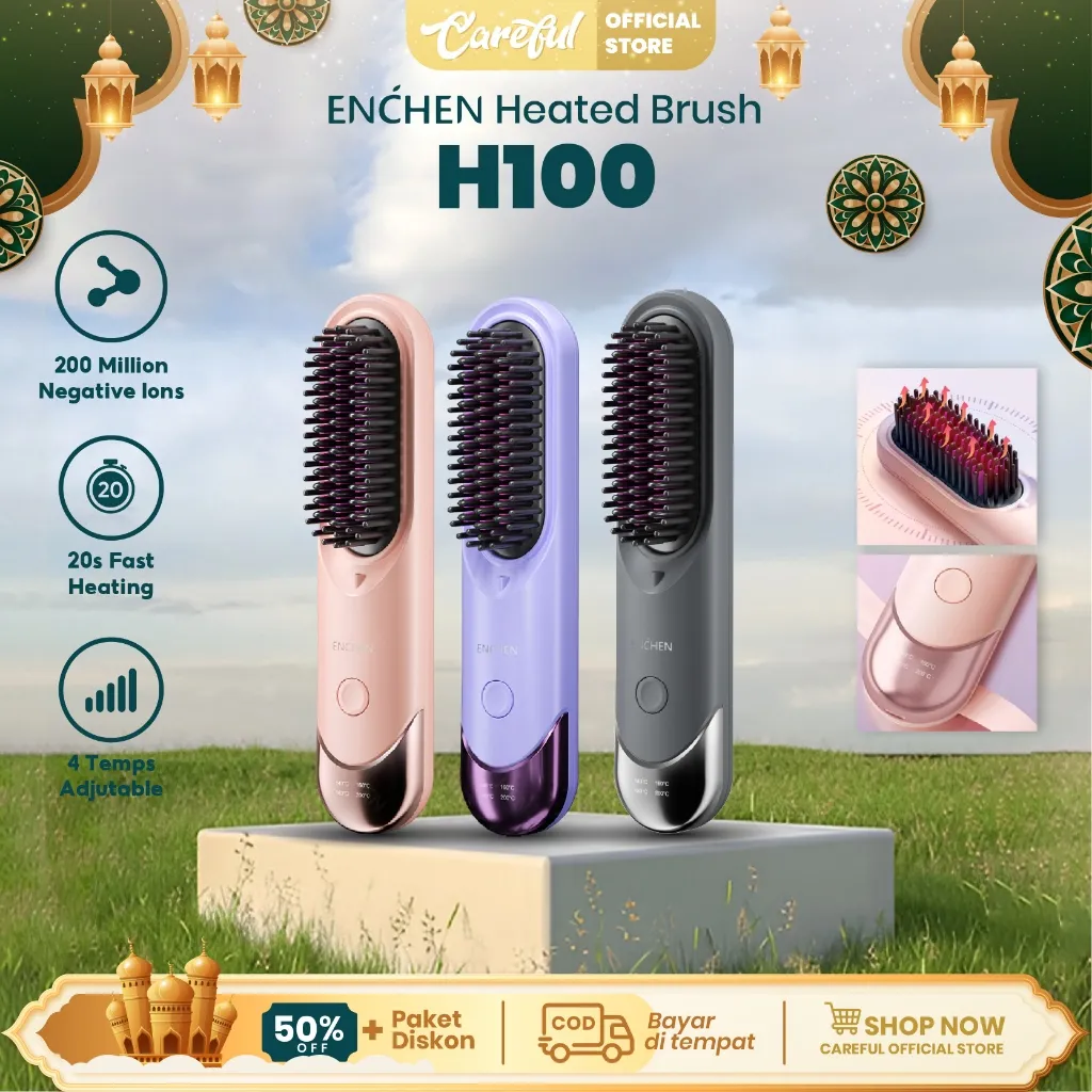 (COD)ENCHEN H100 Heated Brush H100 Sisir Catok Rambut Tanpa Kabel TypeC