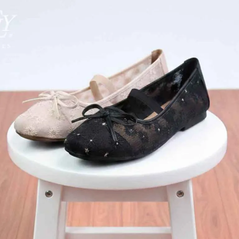FLY SHOES [NEW ARRIVAL] Farida Sepatu Wanita Ballerina Flat 3820 Black dan Ivory