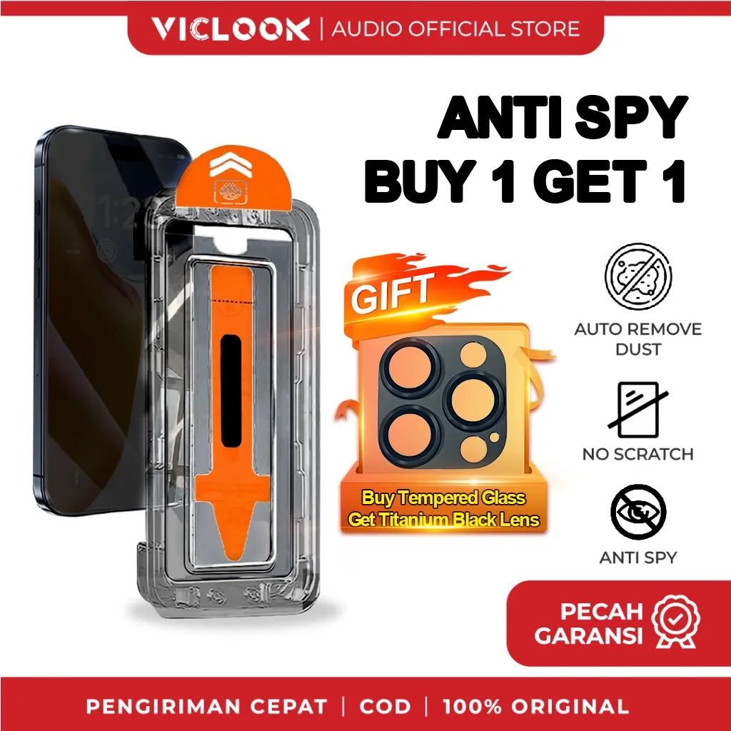 ( BUY 1 GET 1 ) Easy Tempered Glass Anti Spy + Gift Camera Lens Premium & Mudah Pasang Fit For iPhone 11/12/13/14/15/16/17 Mini Pro Air Pro Max