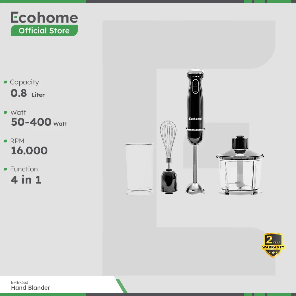 ECOHOME Hand Blender EHB333 Blender Praktis Multifungsi Low Watt 0.8L Capacity Strong Titanium Blade