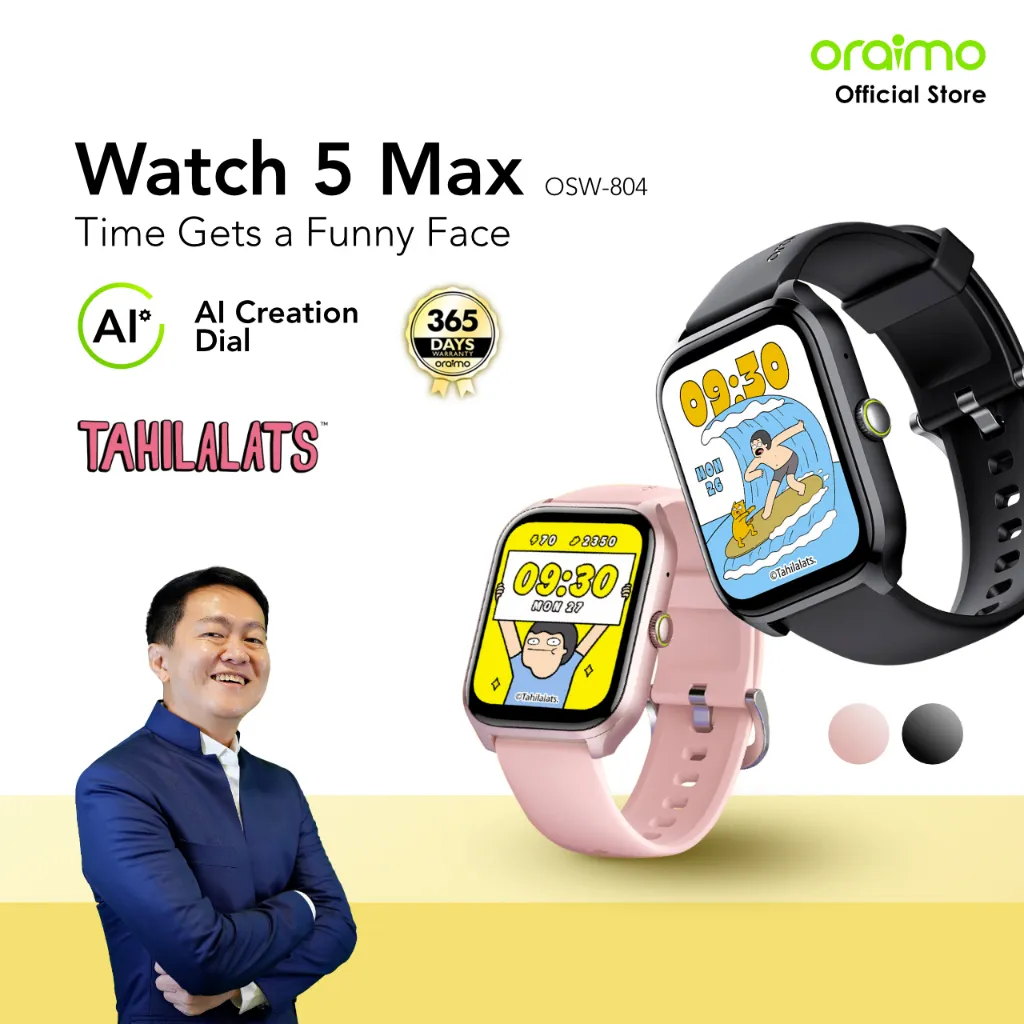 [Exclusive King Kevin] oraimo x Tahilalats Smartwatch Watch 5 Max OSW-804 Large Screen 2.01'' Jam Tangan Bluetooth With AI Dial 100+ Mode Olahraga Sport Waterproof IP68