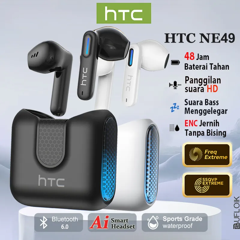 HTC NE49 TWS Headset Bluetooth Terjemahan AI Gaming Earphone Low Latency HIFI Stereo Bass Headphone Wireless Earbuds