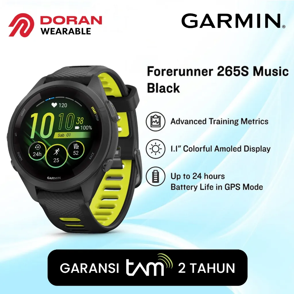 Garmin Forerunner 265s Music | FR 265s Music Black Garansi Resmi TAM 2 Tahun