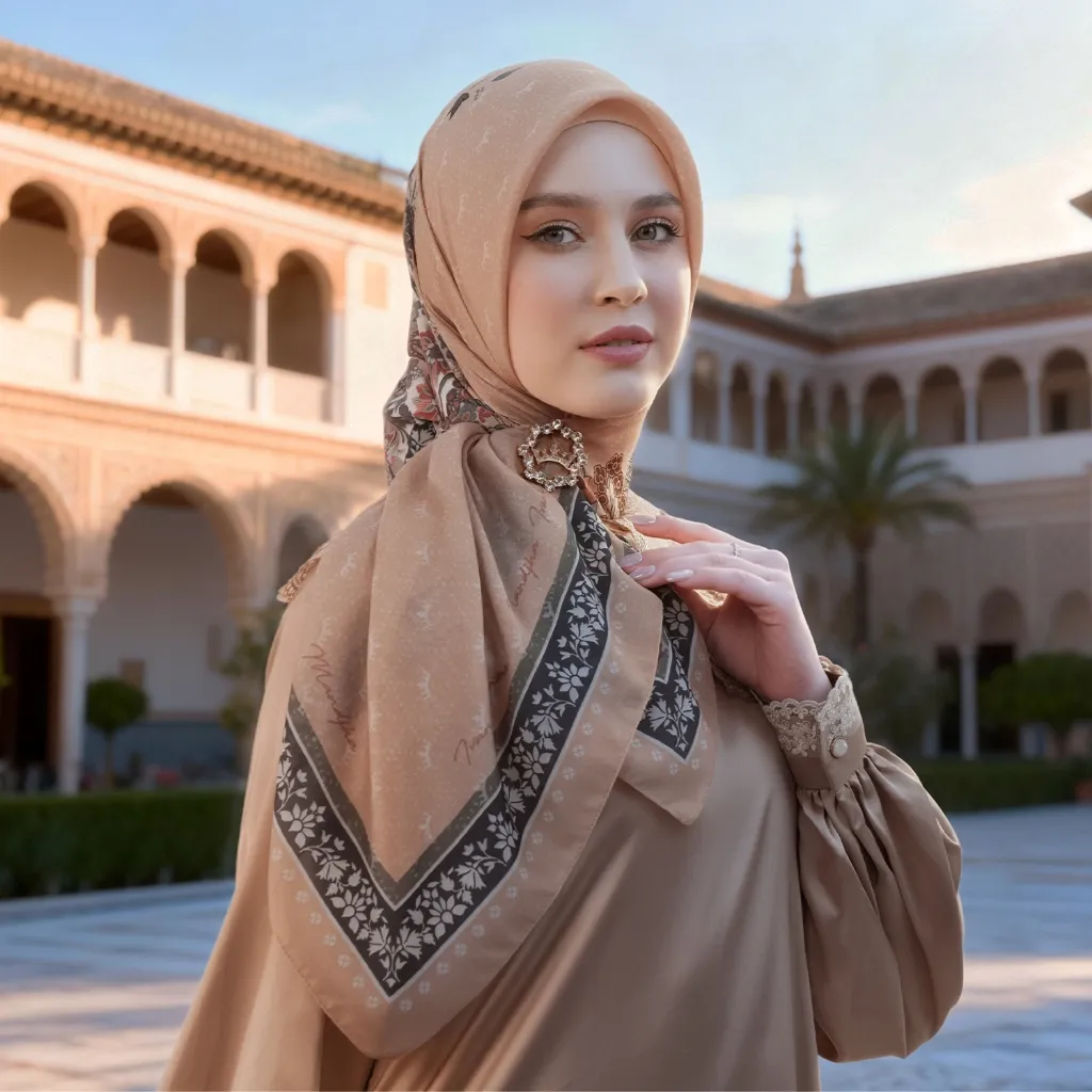 MANDJHA Luiza Brown Scarf Raya By IVAN GUNAWAN - Jilbab Hijab Segi Empat Motif ORIGINAL MANDJHA