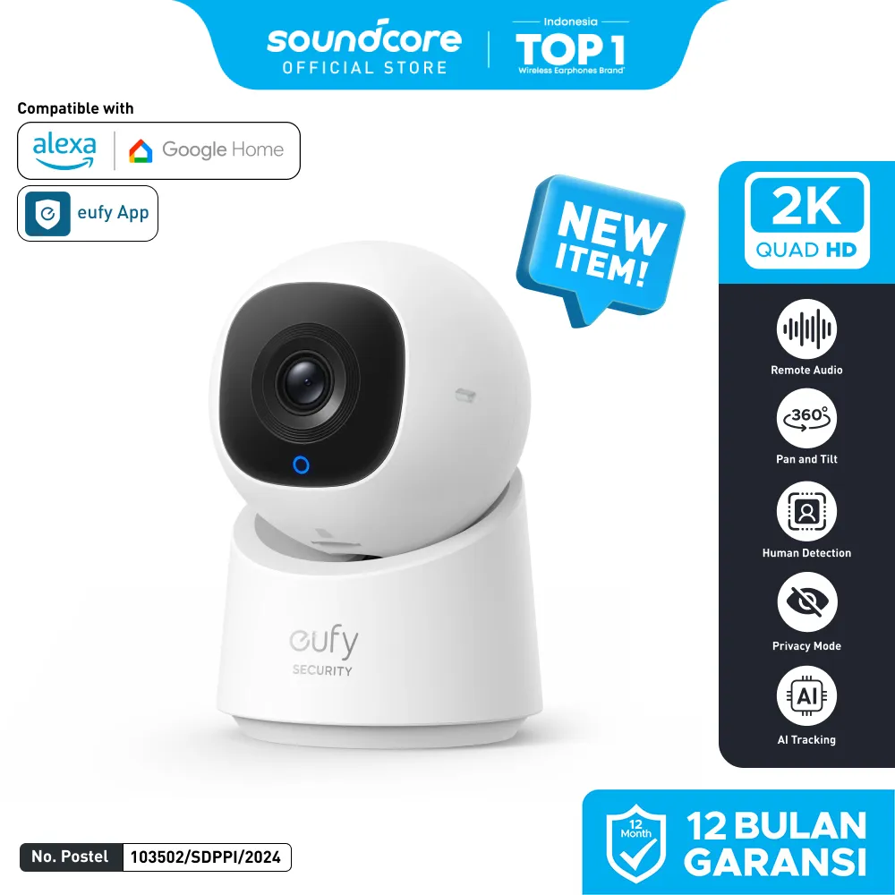 Eufy Security Indoor Cam C220 2K resolution Smart Security Camera With 360° Coverage, Human Detection - T8W11