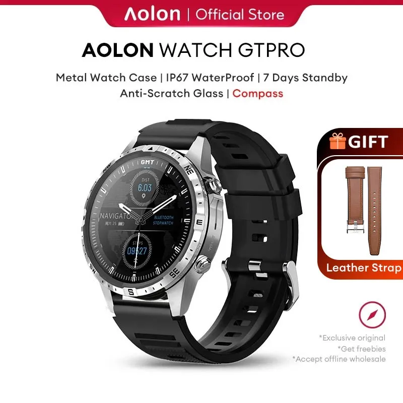 Aolon GT Pro Smart Watch Jam Running Pria Pace Compass 1.6 inch Full Screen Bluetooth Call 100+ Sport Mode Smartwatch Heart Rate Blood Oxygen Waterproof Double Strap