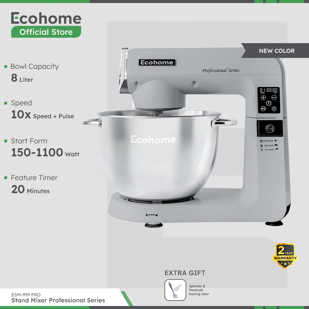 ECOHOME Stand Mixer Professional Series ESM999 Pro 8L Big Capacity Heavy Duty with Digital Panel