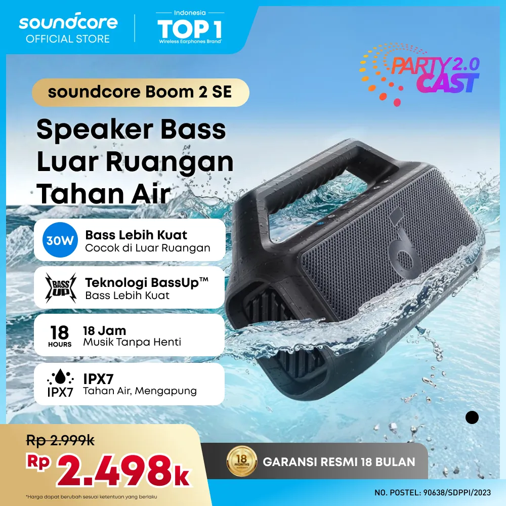 Soundcore Boom 2 SE, speaker, 30W RMS and BassUp Technology, 18 Hours of playback, Syncs +100 Speakers, IPX 7 and floatation, Wireless Speaker, Portable Bluetooth, Party Box - A3148