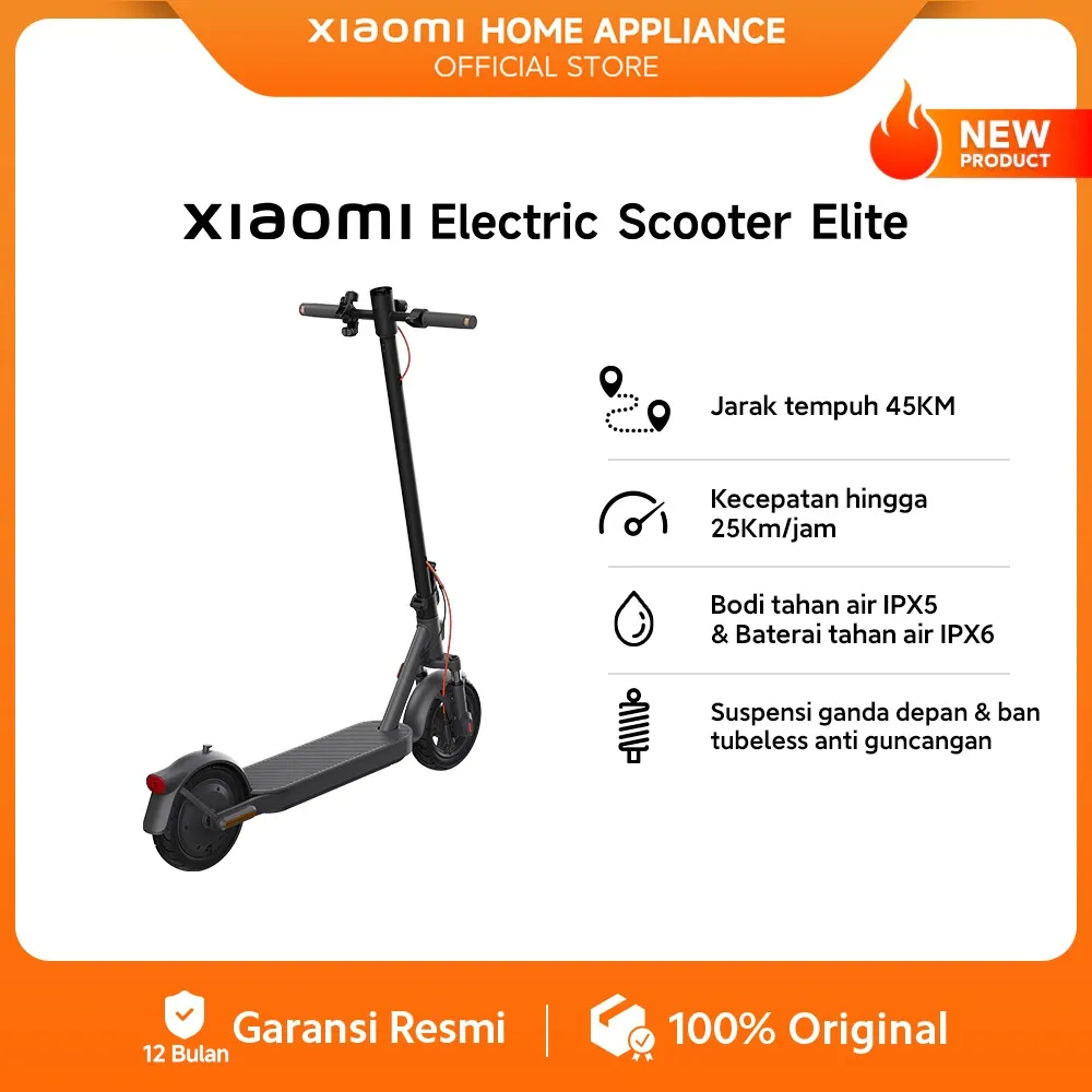 Xiaomi Electric Scooter Elite | Jarak tempuh 45KM | Kecepatan hingga 25Km/jam | Bodi IPX5 & Baterai IPX6 | Suspensi ganda [Official Store]