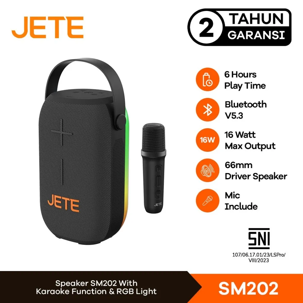 Speaker Bluetooth Karaoke 16w JETE SM202 with Wireless Mic - Garansi 2 Tahun