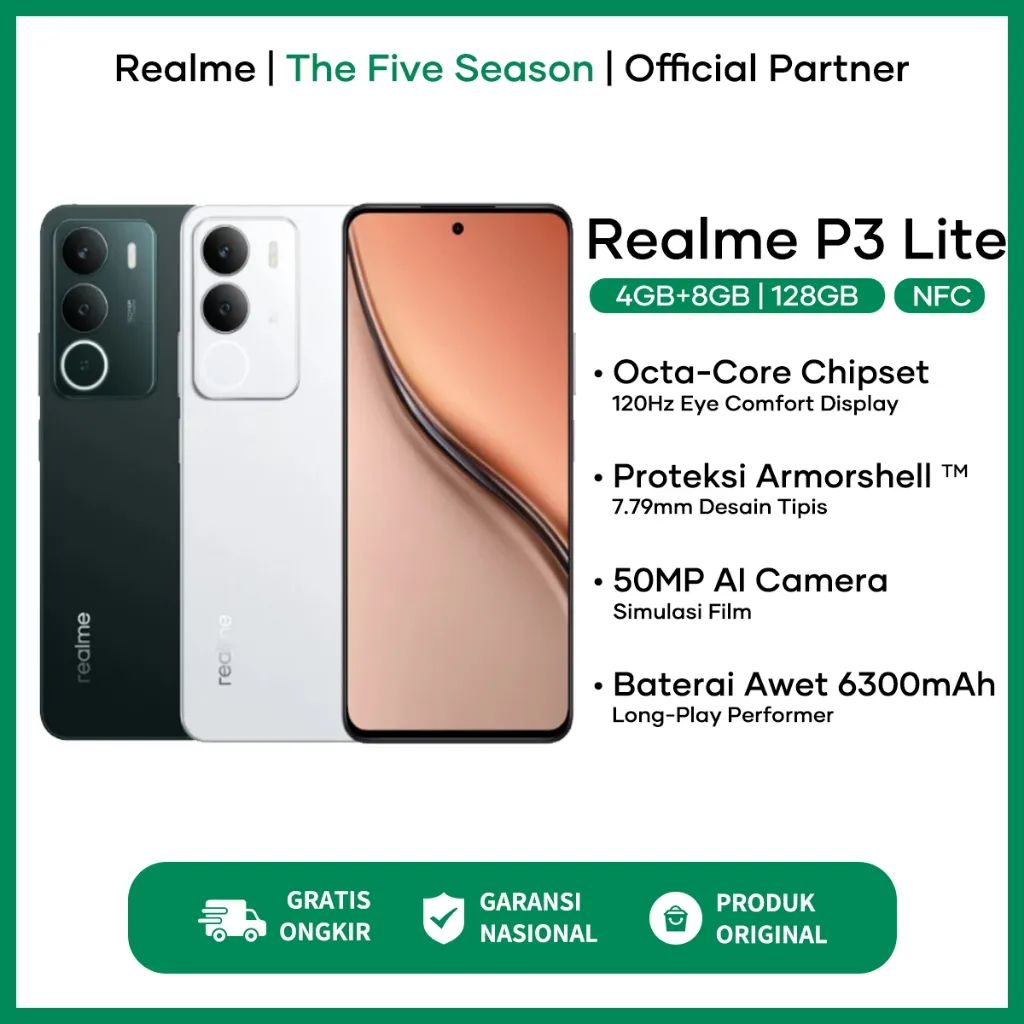 Hp realme P3 Lite 4/128GB (4+8GB Extended RAM) NFC 50MP AI Camera 6300mAh Battery Garansi Resmi