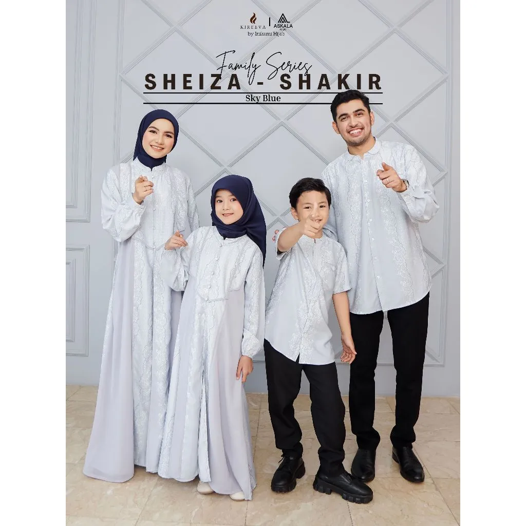 IniKami | Sheiza Shakir Family Set Sarimbit Keluarga 2026 Sky Blue Premium Series | Gamis Ibu Koko Ayah Dress Anak | Couple Lebaran Elegan