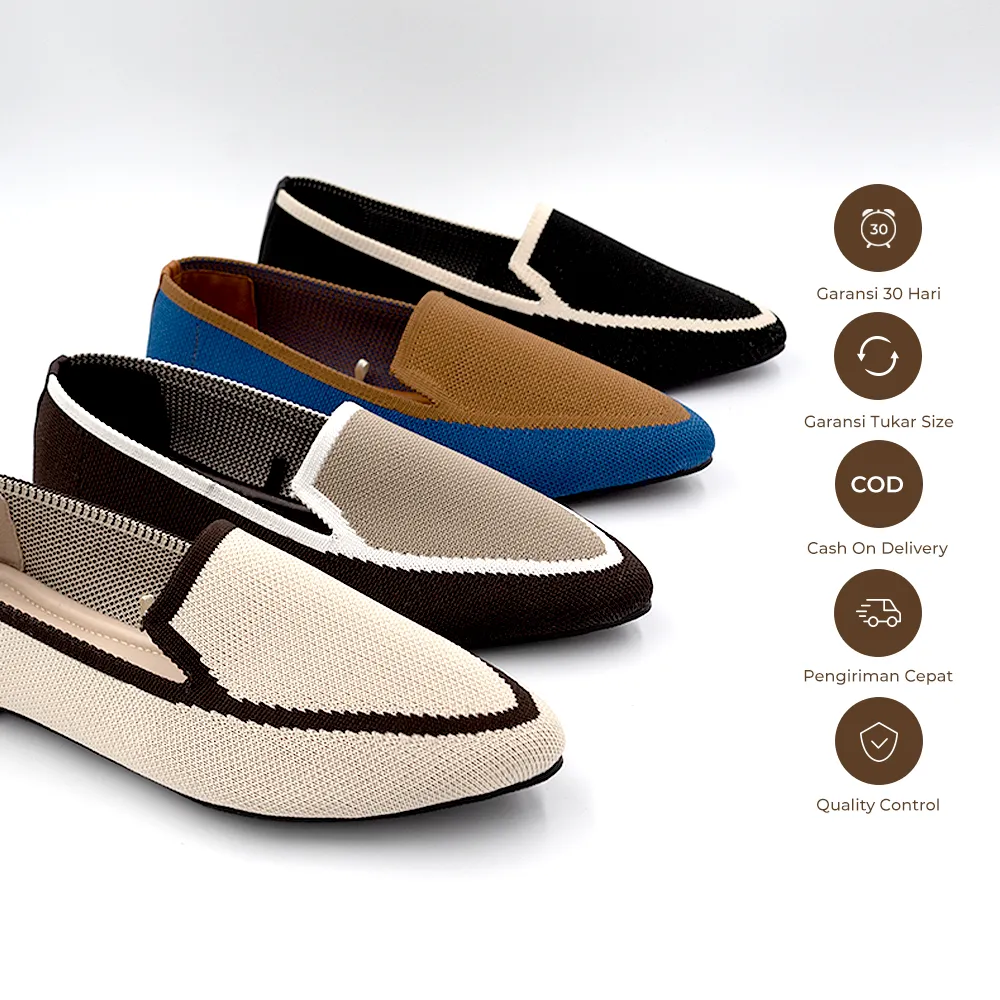 Winod Nandine Sepatu Knit Wanita Pointed Toe Loafers