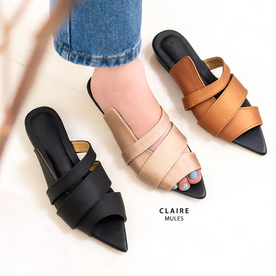 Bellashoesjkt Claire Mules Sepatu Flat Slip On Selop Daily
