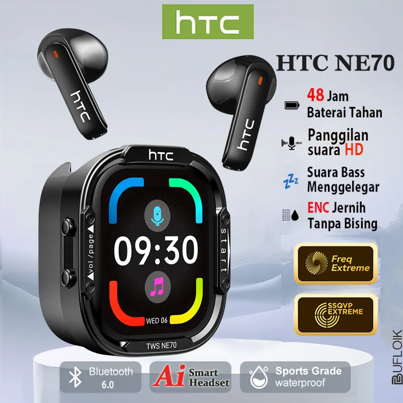 HTC NE70 TWS Mecha Earbuds 135-Language AI Translation Touchscreen Case Noise Cancellation Cool Gaming Headphones