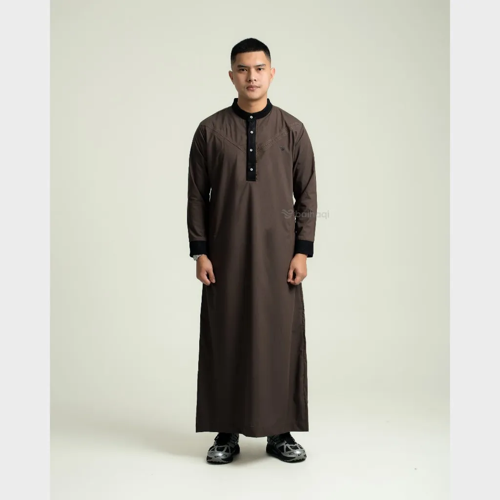 Baihaqi Jubah Sulthan Pria, Bahan Superfine Katun Modal Anti Kusut, Mewah & Adem, Desain Jubah Dubai Brown (BJD9D)