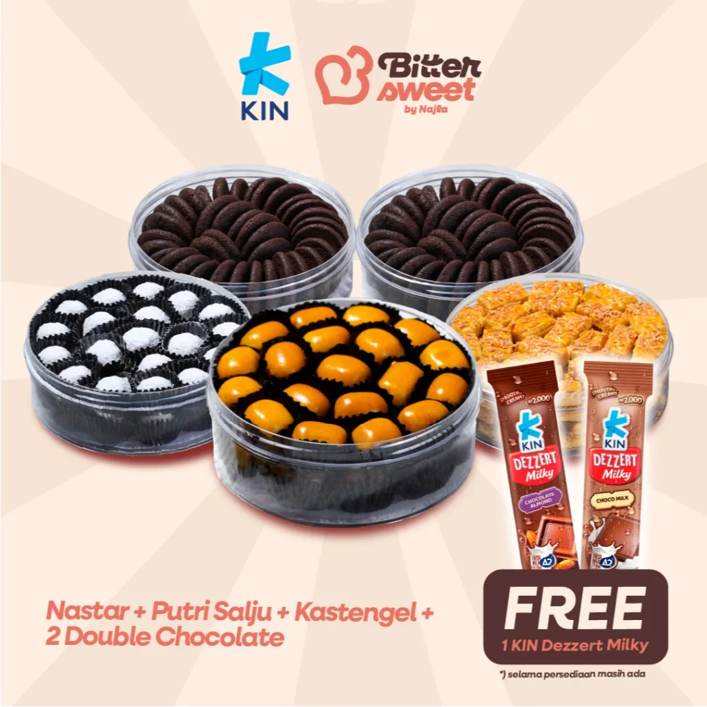 [ KIN X Bittersweet ] 5 Cookies Ramadhan ( Nastar + Putri Salju + Kastengel + 2 Double Chocolate )