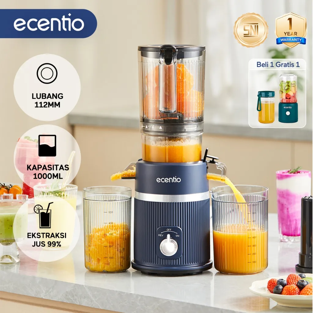 [Kapasitas besar 1000ml] ecentio Slow Juicer Blender jus Extra Big Mouth juice extractor Easy Filter-Free Low Watt Easy Clean Clean Multifungsi juicer buah tanpa ampas