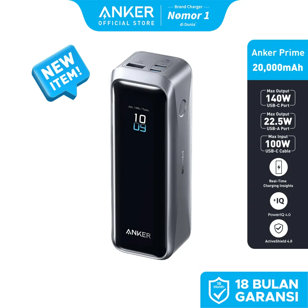 Anker Prime Power Bank 20,000mAh 3-Port Portable Charger with 220W Max Output Two-Way Charging TSA-Approved App Control for MacBook iPhone 17/16 Series - A110B