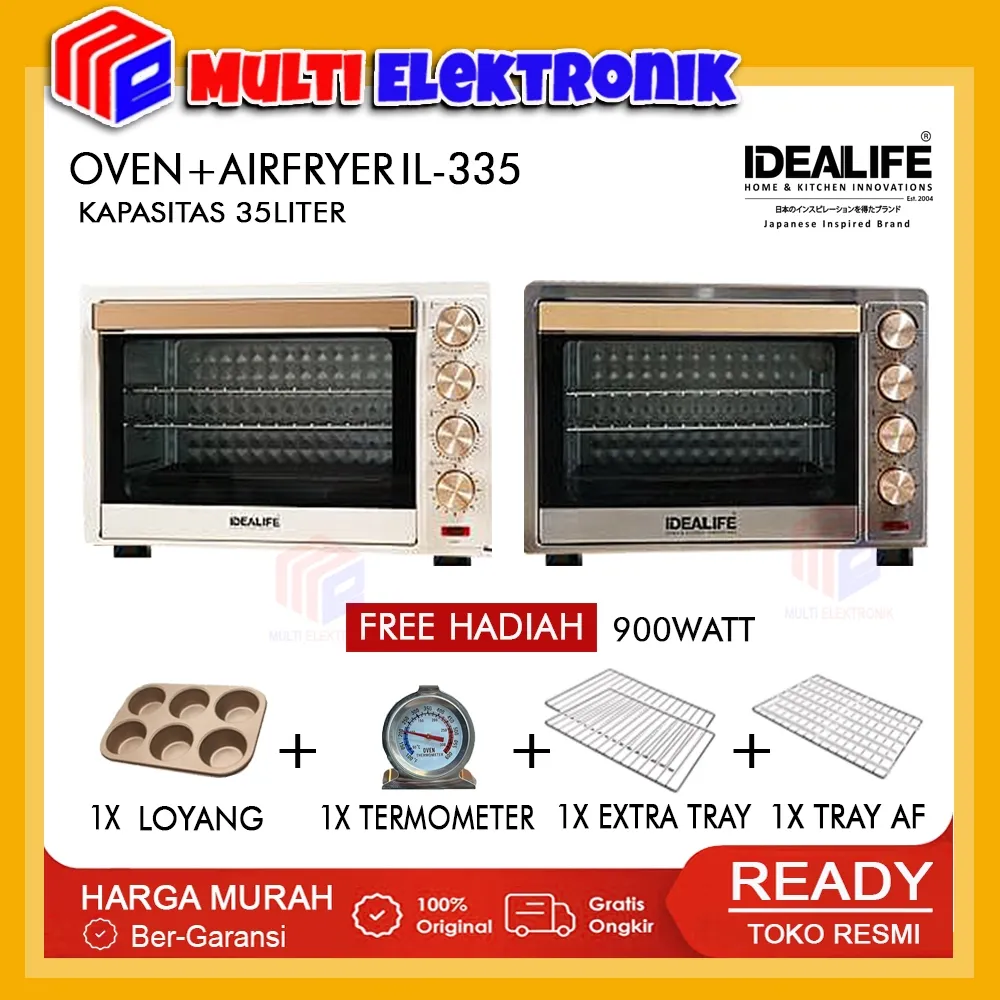 IDEALIFE  Oven Listrik Low Watt Kapasitas 35 Liter MO-3501 - Pemanggang Kue Makanan Ayam Ikan Daging