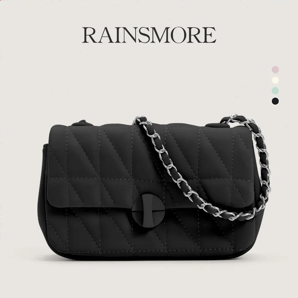 RAINSMORE Tas Wanita Mewah - Kotak Kecil Rantai, Model Baru Bisa Selempang & Disandang