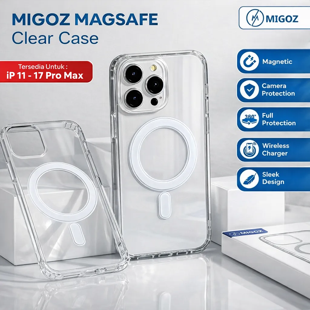 MIGOZ Magsafe Clear Case iPhone 11 12 13 14 15 16 17 Pro Max Plus Hybrid Clear Bumper Casing