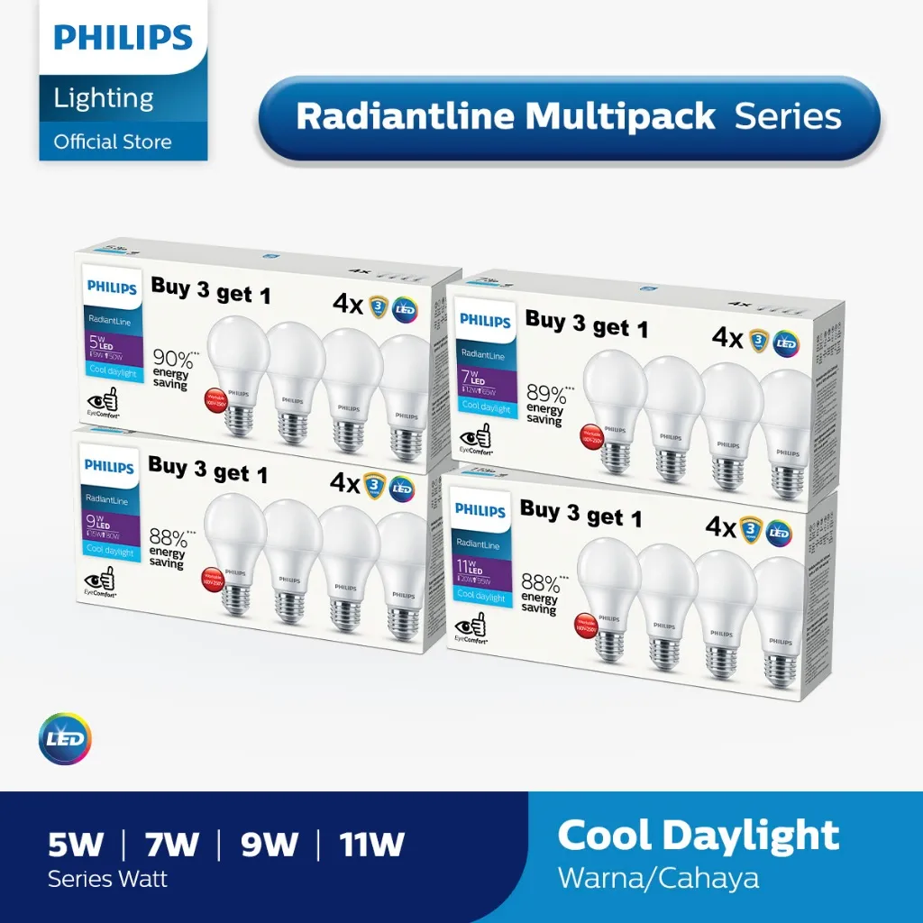 Philips RadiantLine Multipack LEDBulb 6500K Putih 5W, 7W, 9W, 11W
