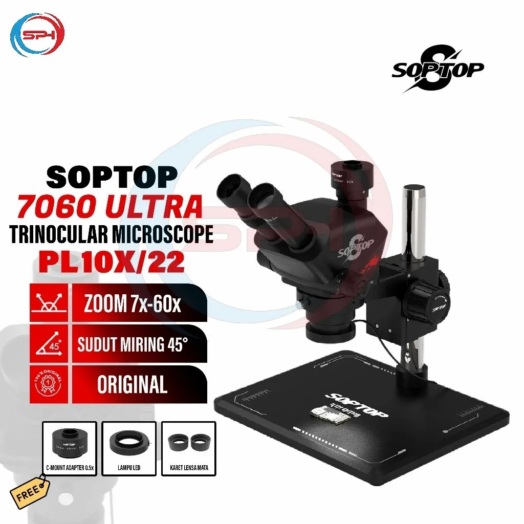 SOPTOP 7060 ULTRA MIKROSKOP TRINOKULAR STEREO 7-60X ZOOM ORIGINAL - MICROSCOPE TRINOCULAR UNTUK TEKNISI PROFESIONAL ALAT SERVIS SOPTOP 7060 ULTRA - MIKROSKOP SOPTOP 7060 ULTRA UNTUK PERBAIKAN HP LAPTOP 773803
