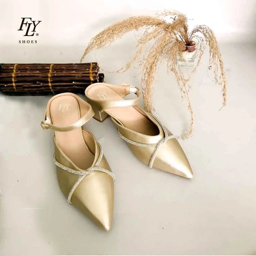 FLY SHOES Evelyn Sepatu Mule Wanita 5748 in Gold Hak 5 cm