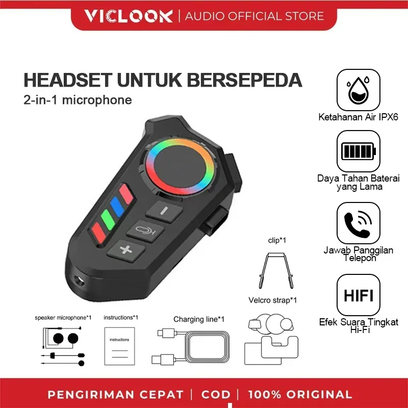 VICLOOK Wireless Helm Headset Motorcycle Bluetooth Earphones for Cycling Waterproof Bluetooth Headset