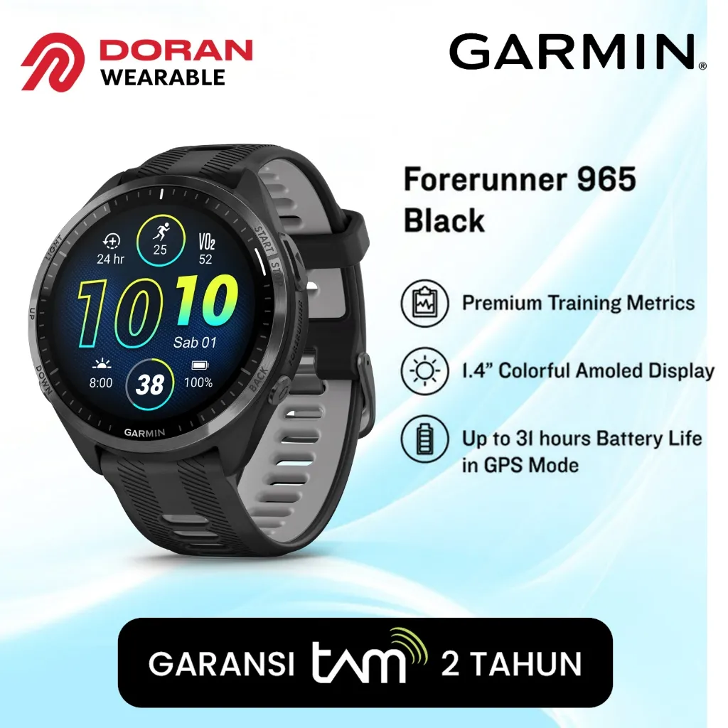 Garmin Forerunner 965 Black | FR 965 Black Garansi TAM 2 Tahun