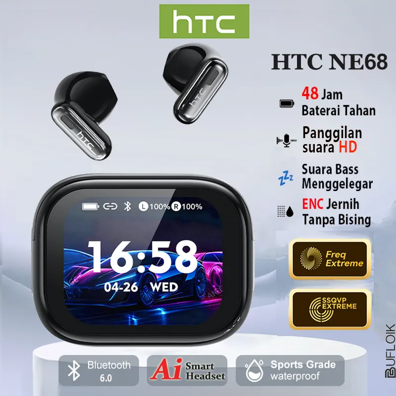 HTC NE68 AI Translation Earbuds LCD Multifunctional TWS Bluetooth 6.0 Noise-canceling Tahan Air Gaming Camera Headphones