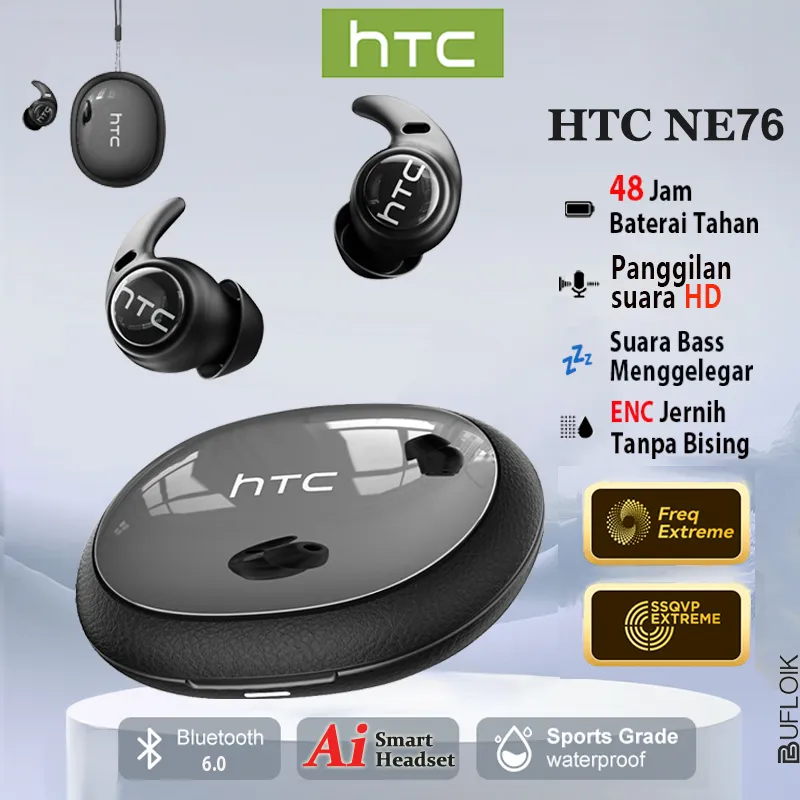 HTC NE76 TWS Headphone Tidur AI Translation Earbuds Bluetooth 6.0 HiFi Bass Mini Gaming Music Earphones