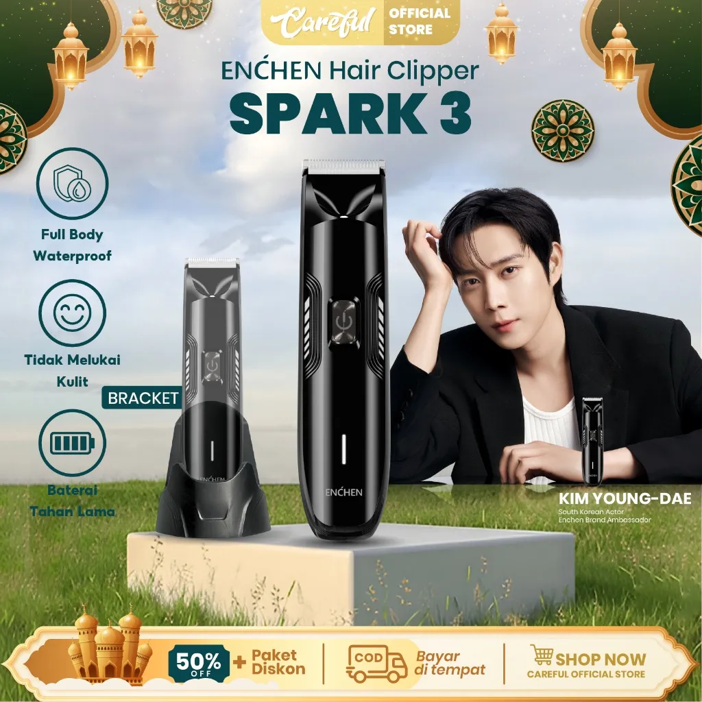 Enchen Spark 3 Body Trimmer Professional Hair Clipper Alat Cukur Rambut IPX7 WaterProof Free Base