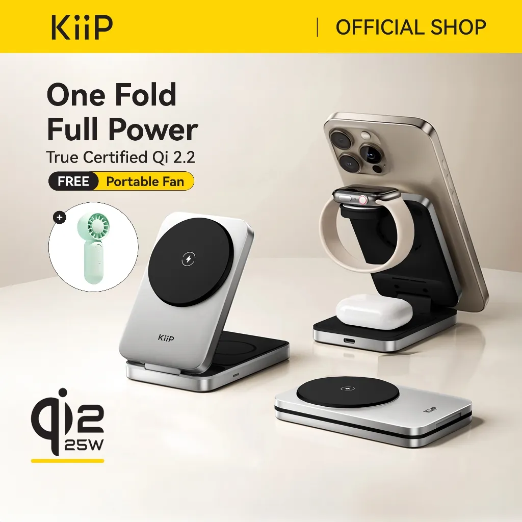 KiiP PWC02 3in1 Magnetic Wireless Charging 25W Foldable Portable Wireless Charger Magsafe Qi2.2 Travel Charger