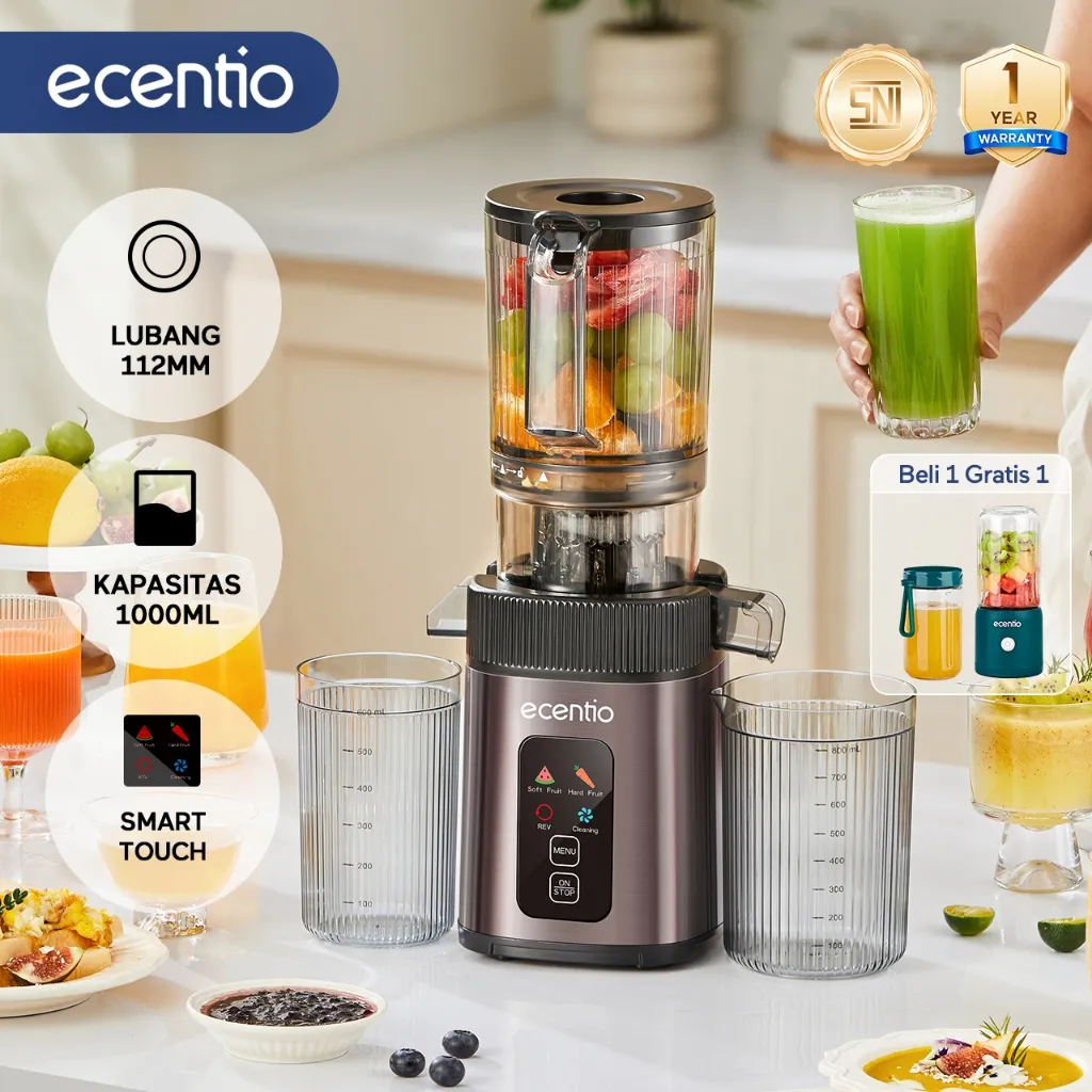 ecentio Slow Juicer Lubang 112mm Smart Multifungsi Cerdas Panel Sentuh 1000ml Besar 99% Ekstraksi Slow Juicer Multifungsi Garansi Resmi 1 Tahun
