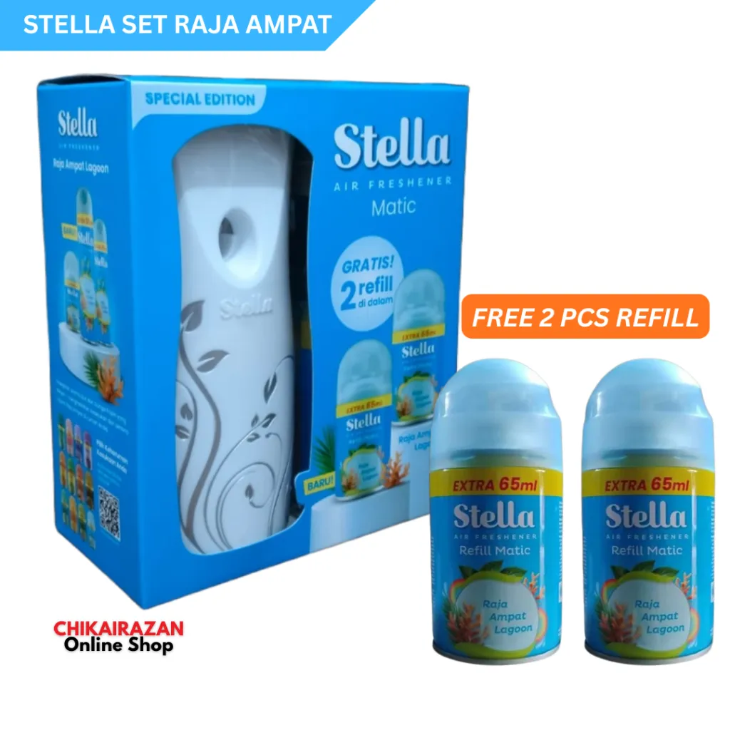 Original Stella Matic Set Lengkap Alat +Refill + Baterai Pengharum Ruangan Semprot Otomatis