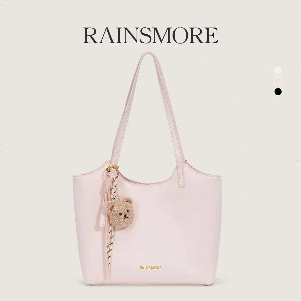 RAINSMORE Tas Kerja Wanita – Model Bahu Minimalis, Desain Unik & Mewah, Kapasitas Besar, Gantungan Boneka