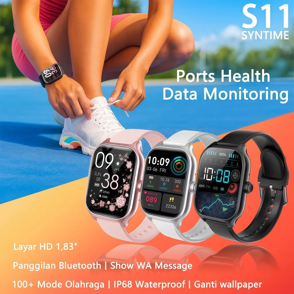 SYNTIME Smartwatch S11 Pro UItra AMOLED Display Waterproof Bluetooth Call Jam Smartwatch Wanita Pria Monitor Detak Jantung Tekanan Darah wireless charging Dan Ganti Wallpapper Jam Tangan Wanita Jam Tangan Couple Jam Tangan Digital Wanita ios